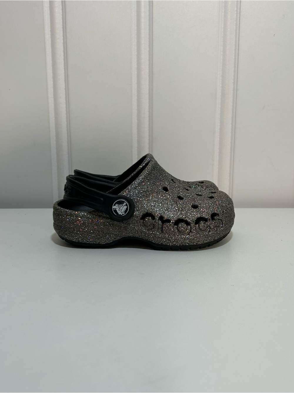Crocs Kids Classic Glitter Clog - Silver black toddler 8